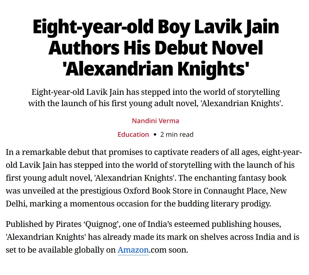 Eight-year-old Lavik Jain authors his debut book ‘Alexandrian Knights’ (1)