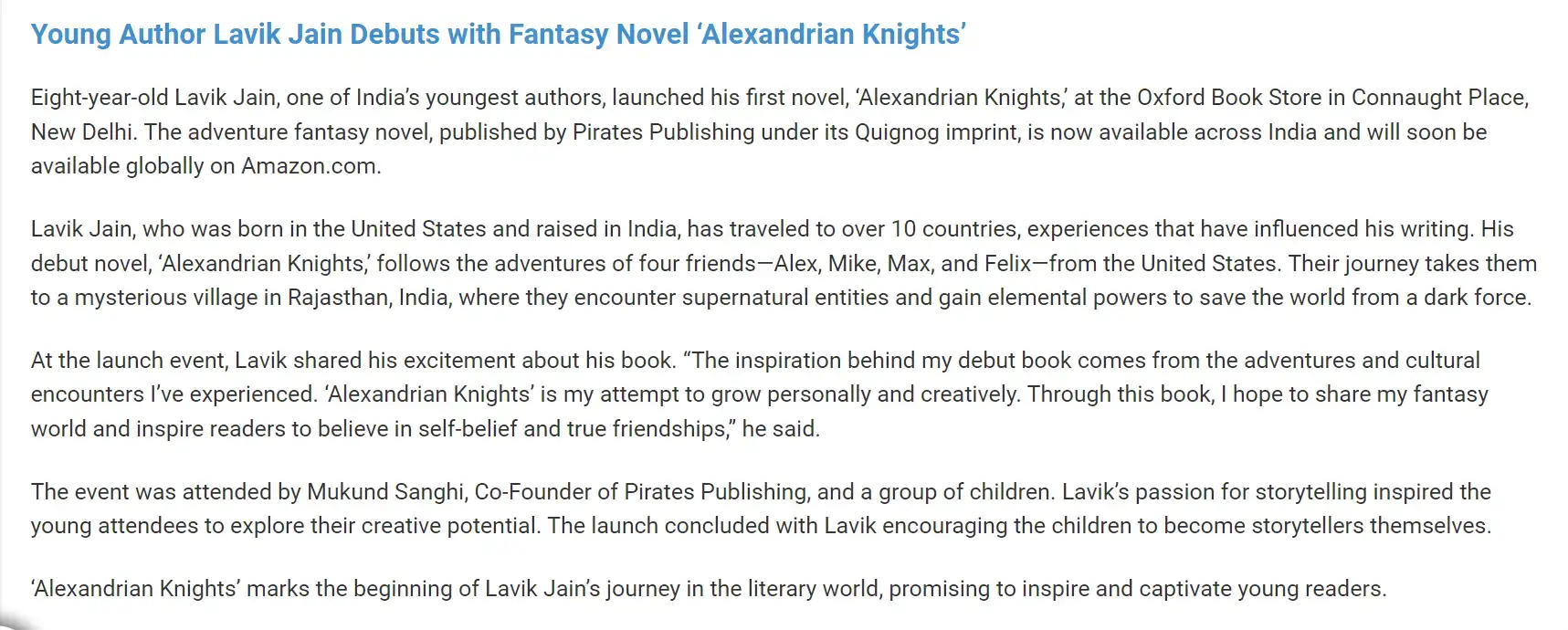 Eight-year-old Lavik Jain authors his debut book ‘Alexandrian Knights’ (4)