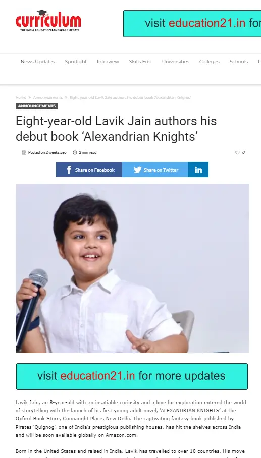 Eight-year-old Lavik Jain authors his debut book ‘Alexandrian Knights’ (7)